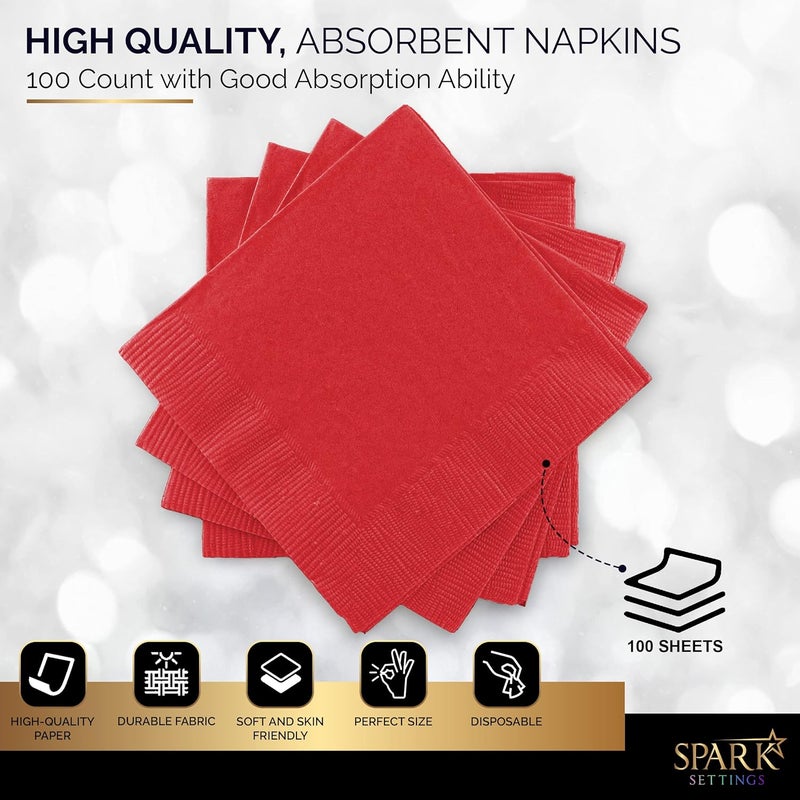 Amcrate 100 Pack Red Beverage Napkins, Big Party Pack, 2 Ply, Ideal for Wedding, Party, Birthday, Dinner, Lunch, Cocktails. (5” x 5”) by - Image 4